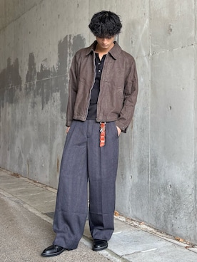 「WYM LIDNM（ウィム バイ リドム）のREFINED WAFFLE HENLEY NECK L/S TEE（Tシャツ/カットソー、ブラック系）」を使った、はるさん（メンズ・167cm）の秋コーディネート