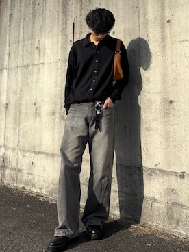 「WYM LIDNM（ウィム バイ リドム）のT/C BASIC KNIT SHIRT CARDIGAN（シャツ/ブラウス、グレー系）」を使った、はるさん（メンズ・167cm）の春コーディネート