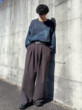 「WYM LIDNM（ウィム バイ リドム）のMOHAIR BLEND JACQUARD SHAGGY KNIT（ニット/セーター、ブルー系）」を使った、はるさん（メンズ・167cm）の春コーディネート