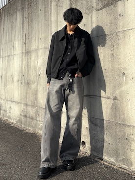 「WYM LIDNM（ウィム バイ リドム）のT/C BASIC KNIT SHIRT CARDIGAN（シャツ/ブラウス、グレー系）」を使った、はるさん（メンズ・167cm）の春コーディネート