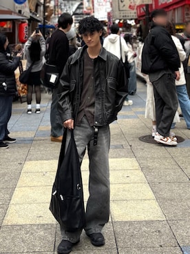 「WYM LIDNM（ウィム バイ リドム）のARTIFICIAL GRAIN FLIGHT BLOUSON（ブルゾン、グレー系）」を使った、はるさん（メンズ・167cm）の春コーディネート