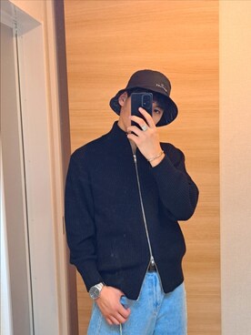 「ZARA MANのアイテム（デニムパンツ）」を使った、rnetaurさん（メンズ・172cm）の冬コーディネート