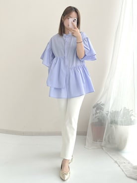 「nissen（ニッセン）のハイウエストストレートデニムパンツ　ノンストレッチジーンズ（デニムパンツ）」を使った、ねぎこさん（レディース・159cm）の夏コーディネート