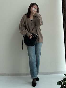 「nissen（ニッセン）のハイウエストストレートデニムパンツ　ノンストレッチジーンズ（デニムパンツ）」を使った、ねぎこさん（レディース・159cm）の秋コーディネート