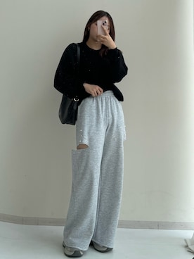 「レギュラー」｜「アイテム（スウェットパンツ）」を使った、ねぎこさん（レディース・159cm）の秋コーディネート