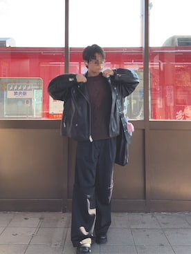 「アイテム（ライダースジャケット）」を使った、Yumaさん（メンズ・170cm・20代）の秋コーディネート