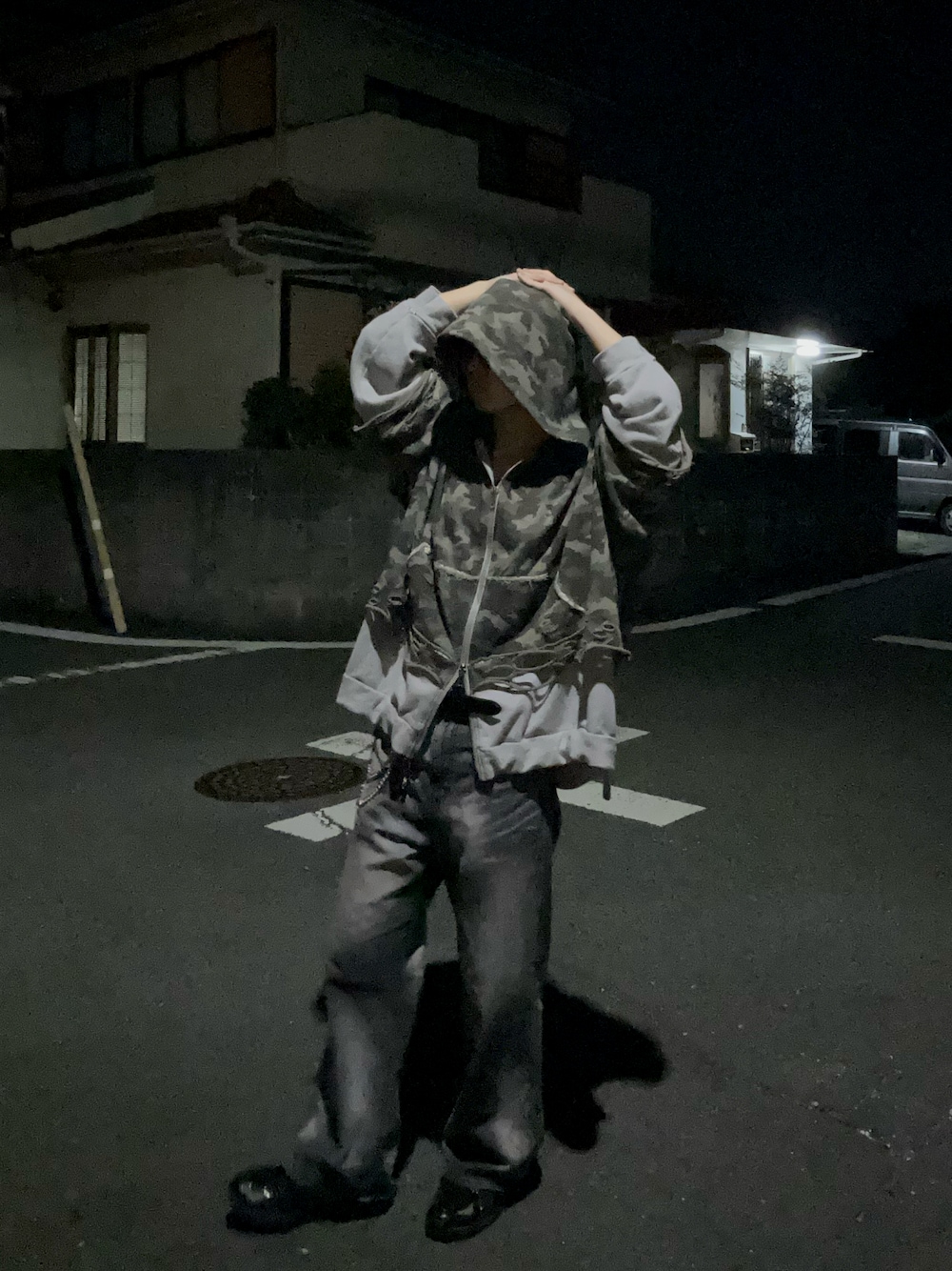 neith./ネイス/Layered Crush Hoodie(Camo×Gray)を使った人気