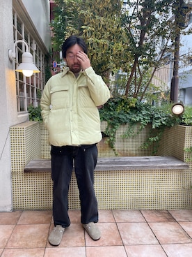 「アイテム（サンダル）」を使った、島林さん（メンズ・177cm）の秋コーディネート