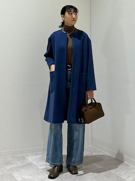 「ボストンバッグ」｜「アイテム（ノーカラーコート）」を使った、森川さん（レディース・159cm）の秋コーディネート