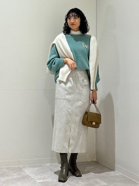 「アイテム（ブローチ/コサージュ）」を使った、森川さん（レディース・159cm）の冬コーディネート