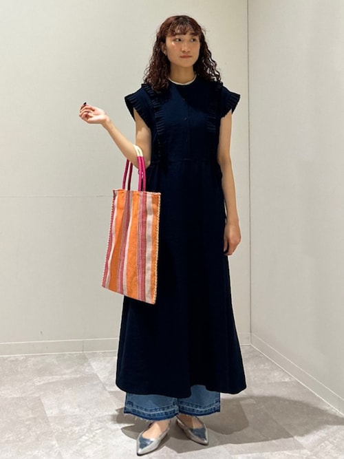 さあやん SHIPS ネイビー プリーツワンピース SHIPS ワンピース 〈手洗い可能〉ドットソリッドプリーツ