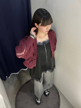 「PAGEBOY（ページボーイ）のスカシリーフニットボレロ 【一部カラーWEB限定】（カーディガン/ボレロ、パープル系）」を使った、ナナさん（レディース・160cm）の春コーディネート