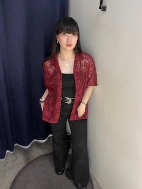 「PAGEBOY（ページボーイ）のカップツキFITキャミ（キャミソール、ブラック系）」を使った、ナナさん（レディース・160cm）の夏コーディネート