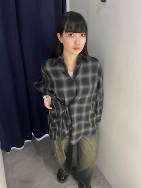 「PAGEBOY（ページボーイ）のオンブレチェックシャツ/チェックシャツ【2WAY仕様/シワになりにくい】（シャツ/ブラウス、ブラック系）」を使った、ナナさん（レディース・160cm）の夏コーディネート
