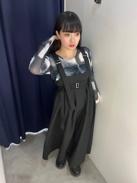 「PAGEBOY（ページボーイ）のTRモードジャンスカ【2WAY/アジャスター付き・丈調節可能】（ジャンパースカート、ブラック系）」を使った、ナナさん（レディース・160cm）の夏コーディネート