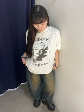 「PAGEBOY（ページボーイ）の【Marilyn Monroe】BIGフォトT（Tシャツ/カットソー、ホワイト系）」を使った、ナナさん（レディース・160cm）の夏コーディネート
