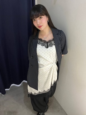 「PAGEBOY（ページボーイ）のレース×ドットキャミワンピース（チュニック、ホワイト系）」を使った、ナナさん（レディース・160cm）の夏コーディネート