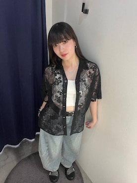 「PAGEBOY（ページボーイ）の【選べる着丈】カップツキFITキャミ（キャミソール、ホワイト系）」を使った、ナナさん（レディース・160cm）の夏コーディネート