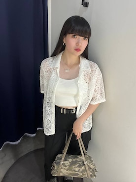 「PAGEBOY（ページボーイ）のモードバックルベルト3（ベルト、ブラック系）」を使った、ナナさん（レディース・160cm）の夏コーディネート