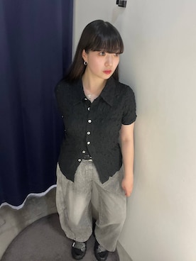 「PAGEBOY（ページボーイ）のヴィンテージバックルベルト（ベルト、ブラック系）」を使った、ナナさん（レディース・160cm）の夏コーディネート