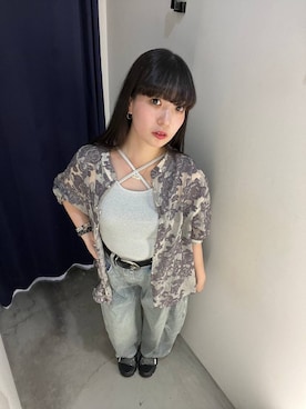 「PAGEBOY（ページボーイ）のヴィンテージバックルベルト（ベルト、ブラック系）」を使った、ナナさん（レディース・160cm）の夏コーディネート