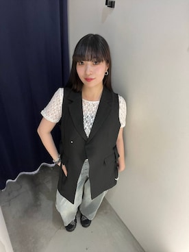 「PAGEBOY（ページボーイ）の＜まるでデニム見え！/紫外線カット/接触冷感＞マルデニコクーンパンツ（デニムパンツ、ブルー系）」を使った、ナナさん（レディース・160cm）の夏コーディネート