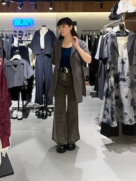 「PAGEBOY（ページボーイ）のドラバスウエストベルトショートスリーブジャケット【接触冷感/汗じみ防止/セットアップ対応】（テーラードジャケット、グレー系）」を使った、ナナさん（レディース・160cm）の夏コーディネート