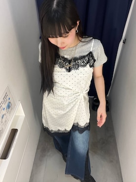「PAGEBOY（ページボーイ）の【汗染み防止/吸水速乾/撥水/2サイズ展開】ジミレスコンパクトT（Tシャツ/カットソー）」を使った、ナナさん（レディース・160cm）の夏コーディネート