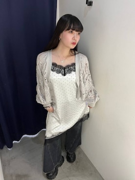 「PAGEBOY（ページボーイ）のレース×ドットキャミワンピース（チュニック、ホワイト系）」を使った、ナナさん（レディース・160cm）の夏コーディネート