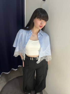「PAGEBOY（ページボーイ）のモードバックルベルト3（ベルト、ブラック系）」を使った、ナナさん（レディース・160cm）の夏コーディネート
