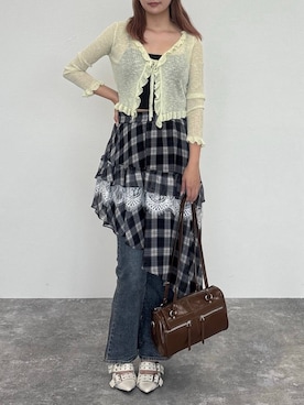 「3.3 Field Trip （3.3フィールドトリップ）の3.3 Field Trip／ダブルポケットレザーBAG（ハンドバッグ）」を使った、Aさん（レディース・165cm）の夏コーディネート