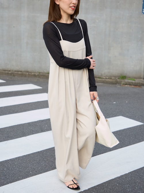 TRIANGLE PALETTE オールインワン タックワイドサロペット レディース