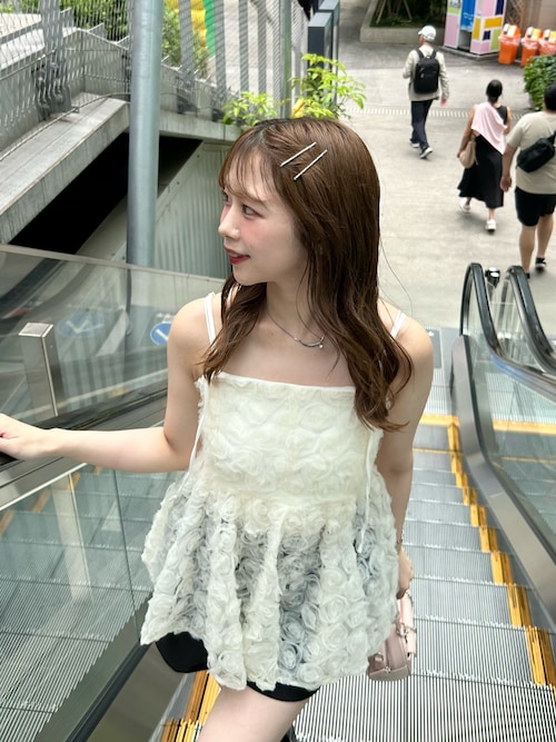 CHICO ローズチュールペプラムブラウス ピンク