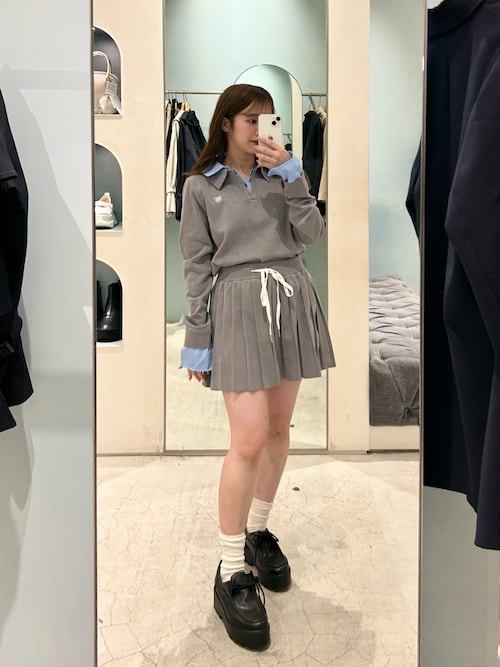 chico 襟付きポロニットニットウエストリボンプリーツスカート