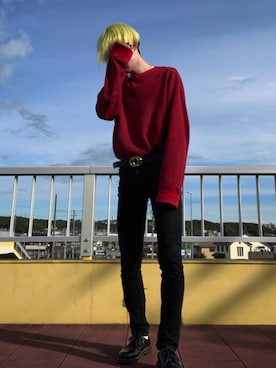 「H&M（エイチ・アンド・エム）のH&M - ナローベルト - ブラック（ベルト、ブラック系）」を使った、くららさん（メンズ・182cm）の秋コーディネート