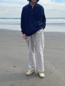 「海」｜「アイテム（モカシン/デッキシューズ）」を使った、hiroto0520さん（メンズ・180cm）の春コーディネート