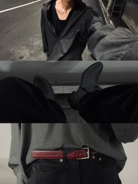 「WYM LIDNM（ウィム バイ リドム）のMVS LAYERED SLIT TANK TOP（タンクトップ、ブラック系）」を使った、るきと.さん（メンズ・163cm）の秋コーディネート