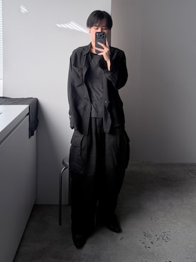 「LIDNM（リドム）のSILK RAYON WESTERN SHIRT（シャツ/ブラウス、ブラック系）」を使った、るきと.さん（メンズ・163cm）の秋コーディネート