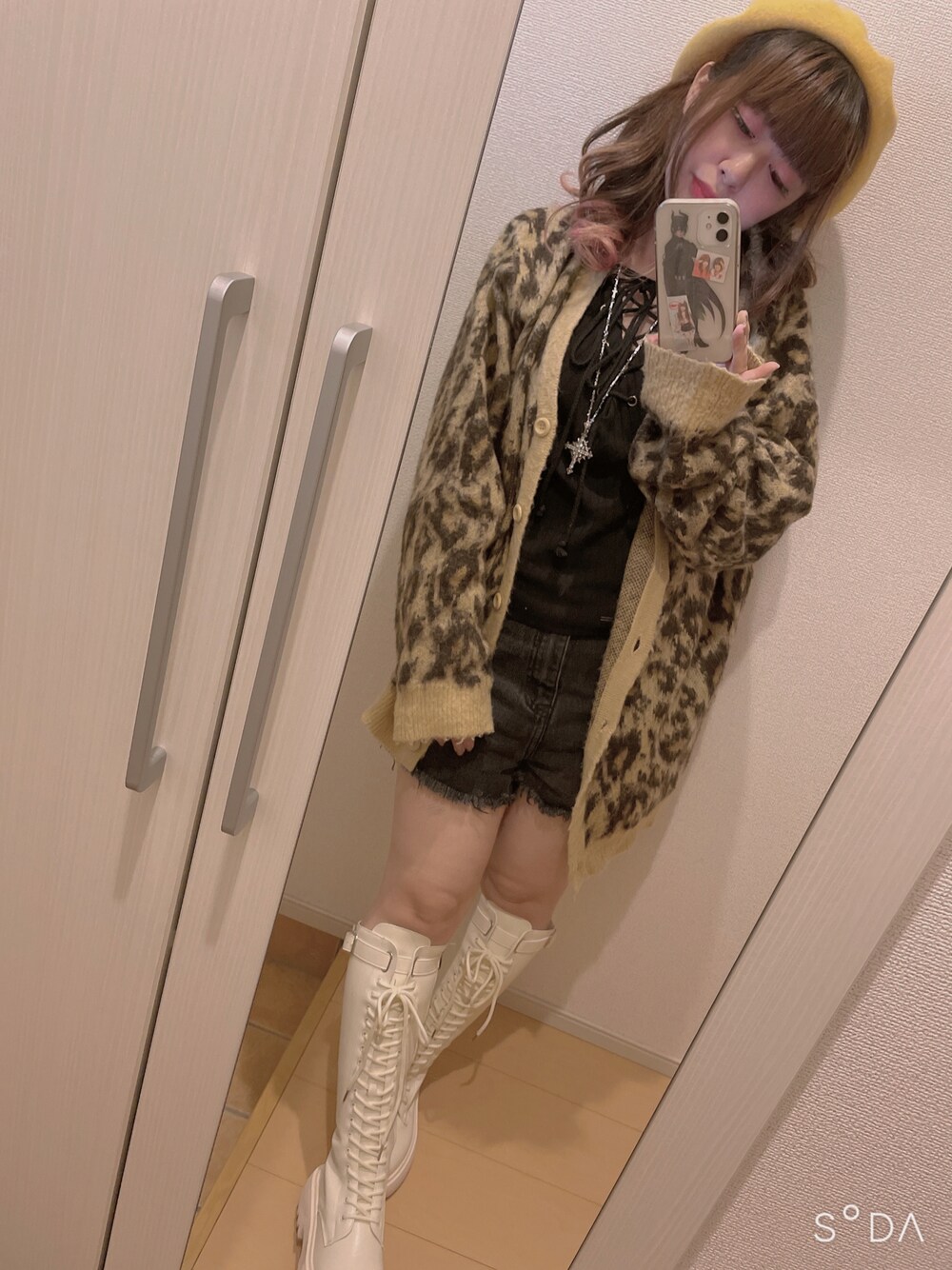 「オトナカジュアル、レオパード、カーディガン、秋服、だから秋服が好き、秋服準備はじめました、ブーツ、ベレー帽、ツインテール、秋コーデ、着回しコーデ、カジュアル」｜「WEGOのアイテム（カーディガン/ボレロ、ブラウン系）」を使った、保坂みのさん（レディース・147cm）の秋コーディネートの1枚目の写真