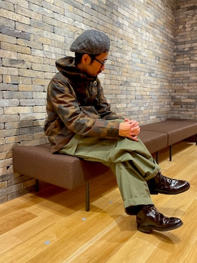 「Barbour（バブアー）のアイテム（ハンチング/ベレー帽）」を使った、matsuさん（メンズ・170cm）の秋コーディネート
