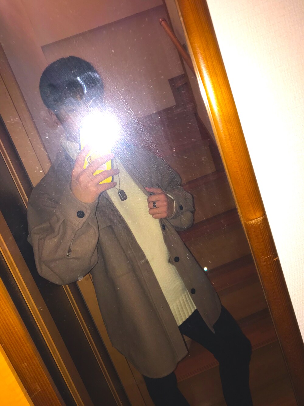 「オトナカジュアル、お洒落さんとつながりたい、冬コーデ、GU、WEGO、タートルネックニット、ベージュジャケット、ベージュ、ホワイトニット、白ニット、黒スキニー、タートルネック、MONO-MART、低身長コーデ、CLEL」｜「WEGOのWEGO/ニットメルトンCPOジャケット（ブルゾン、ベージュ系）」を使った、tabo0124さん（メンズ・161cm）の冬コーディネートの1枚目の写真