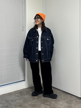 「黒縁メガネ」｜「アイテム（ジャケット/アウター）」を使った、ヒジリさん（レディース・158cm）の冬コーディネート