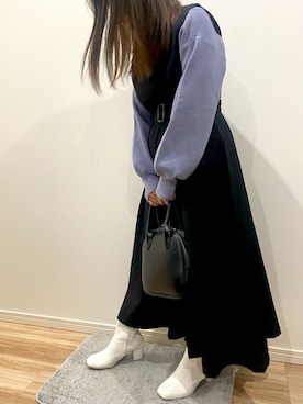 「JUNOAH（ジュノア）のアイテム（ジャンパースカート）」を使った、あおさん（レディース・153cm）の秋コーディネート