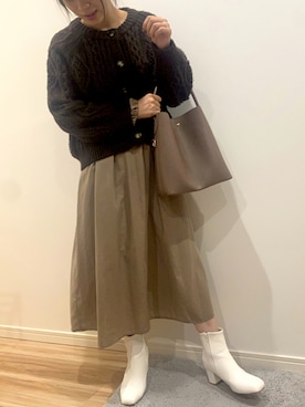 「ケーブルカーディガン」｜「アイテム（ワンピース/ドレス）」を使った、あおさん（レディース・153cm）の秋コーディネート