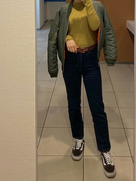 「マスタード」｜「アイテム（MA-1）」を使った、メさん（レディース・157cm）の春コーディネート
