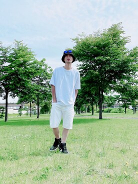 「Wrangler（ラングラー）の【WRANGLER】COOL ショーツ（その他パンツ、ホワイト系）」を使った、shuheiさん（メンズ・175cm）の夏コーディネート