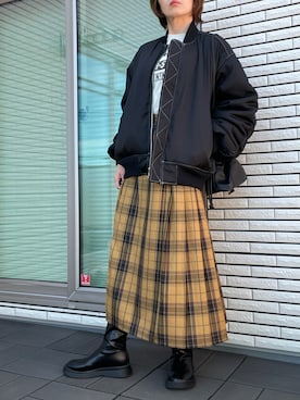 「チェック柄に恋してる」｜「アイテム（MA-1）」を使った、🍭ᗰ𝕚__ℕ𝕒  🍭さん（レディース・164cm）の秋コーディネート