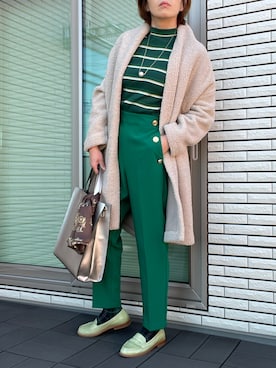 「スカーフ」｜「アイテム（ノーカラーコート）」を使った、🍭ᗰ𝕚__ℕ𝕒  🍭さん（レディース・164cm）の冬コーディネート