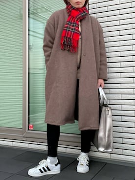 「チェック柄に恋してる」｜「アイテム（ノーカラーコート）」を使った、🍭ᗰ𝕚__ℕ𝕒  🍭さん（レディース・164cm）の秋コーディネート