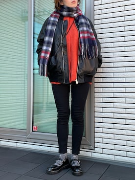 「チェック柄に恋してる」｜「アイテム（MA-1）」を使った、🍭ᗰ𝕚__ℕ𝕒  🍭さん（レディース・164cm）の冬コーディネート